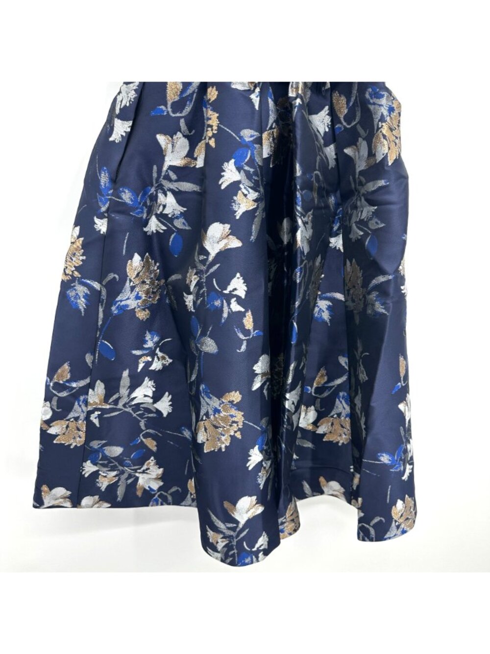 1901 Nordstrom Navy Floral Metallic Jacquard Belted Midi Dress Womens 16 NEW - Picture 7 of 16